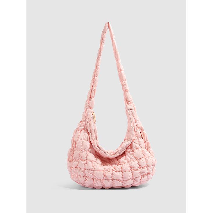 Корейская версия Новая плиссированная сумка-облако Универсальная модная одноплечевая сумка Ручная сумка-пельмень Большой вместимости Кроссбоди Подмышечная сумка для женщин розовый