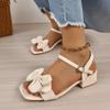 Sweet Square Toe Pu Big Bowknot Decoration Sandals Women Medium Heels Sandals Size 43 Ankle Strap Shoes Women Summer