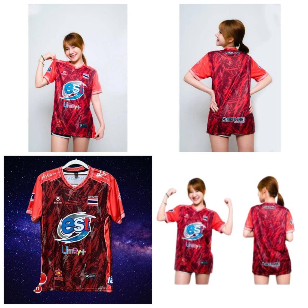 THAILAND National Volleyball Men Training JERSEY CHEER Fan Print Quick Dry V Neck Shirt Short Sleeve Uniform Thailand Logo Unisex Sport Indoor