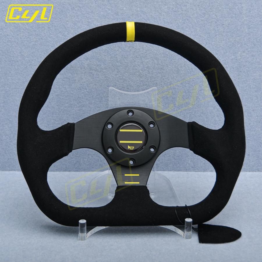 JDM Universal 13inch 320mm D Shape Steering Wheel Suede Leather Racing Sports Gaming Steering Wheel black stitching