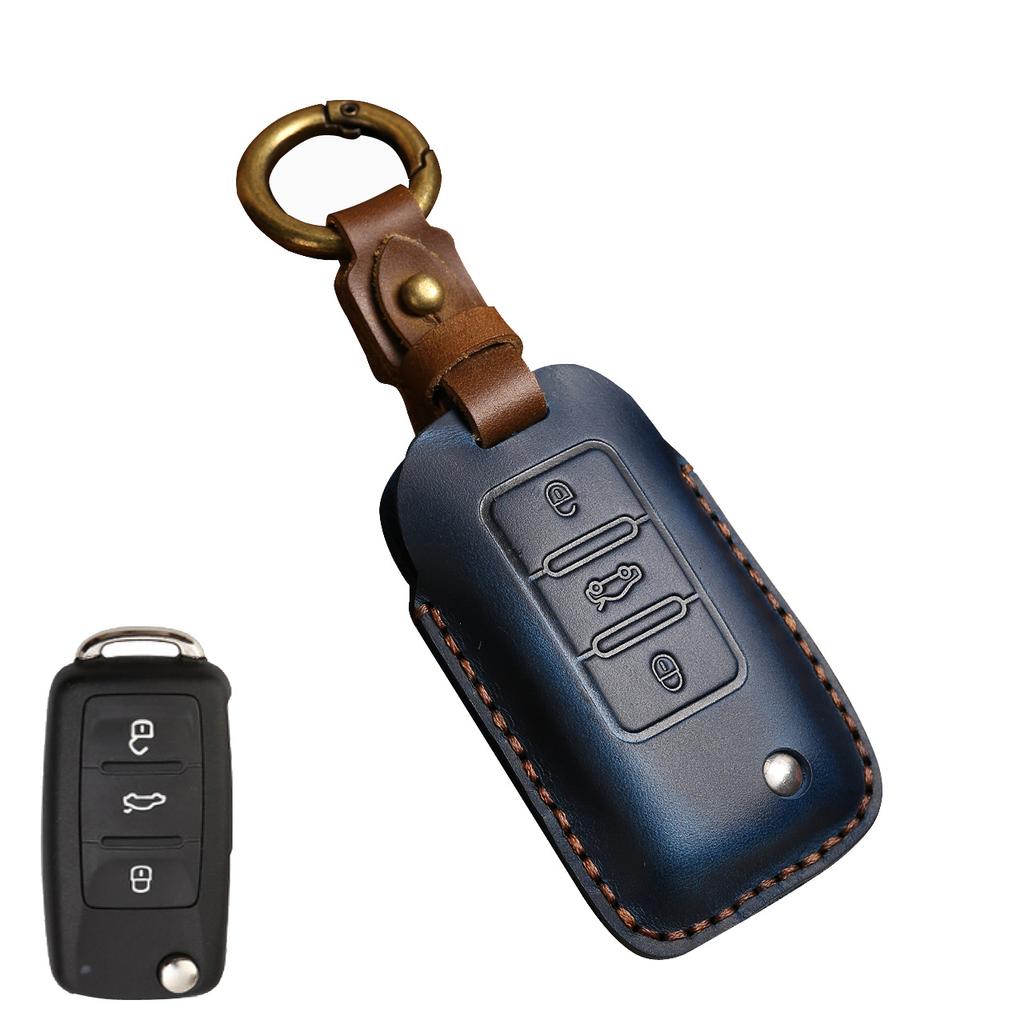 Handgefertigte Autoschlüsselhülle aus Leder für VW Volkswagen Polo T4 Golf 4 für Seat Leon 1 Altea Ateca Skoda Octavia A5 Superb