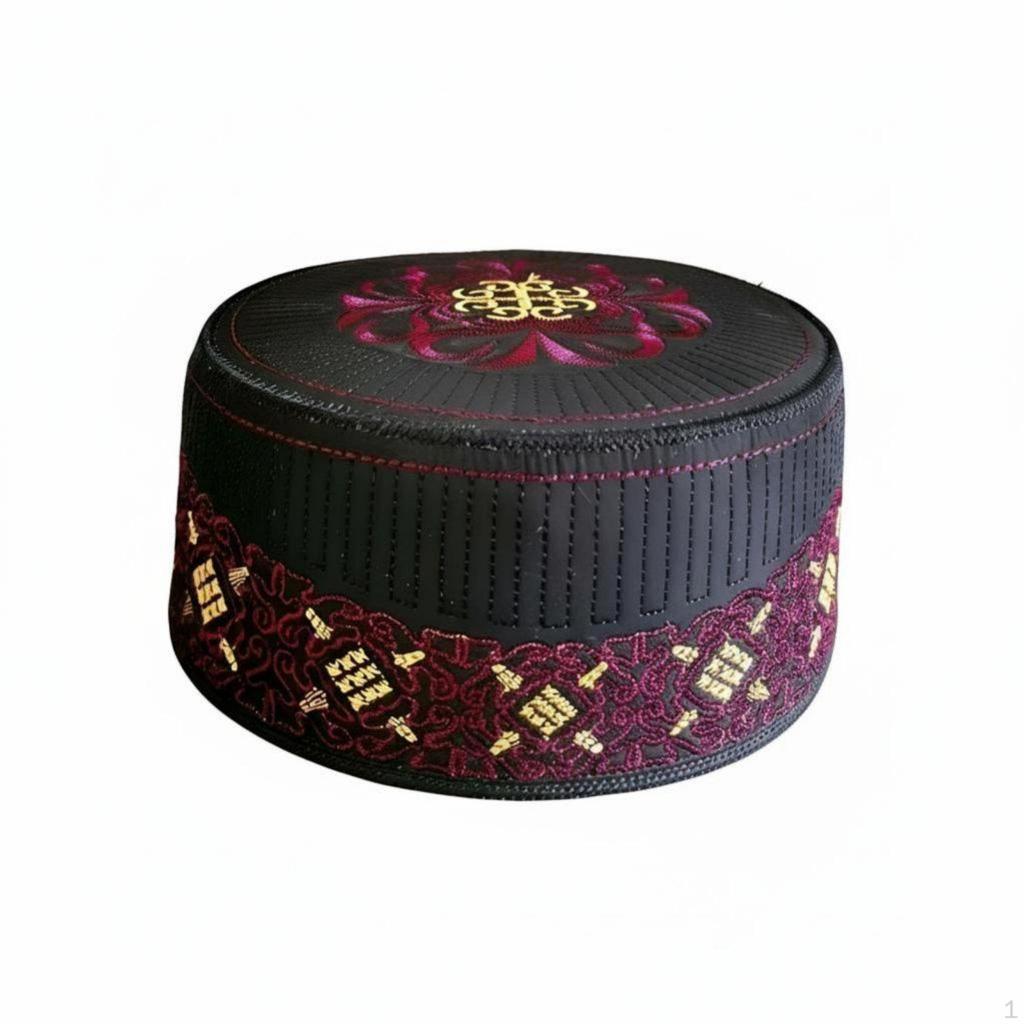 Embroidered Men's Prayer Cap, Hard Saudi Hat, Polyester, Stage, Round 55 Recommended