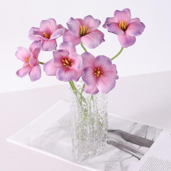 Simulated Tulips Bouquet Realistic Touch PU Petals Fading Vitality Bendable Stems Maintenance-Free Fake Tulips Home Decor