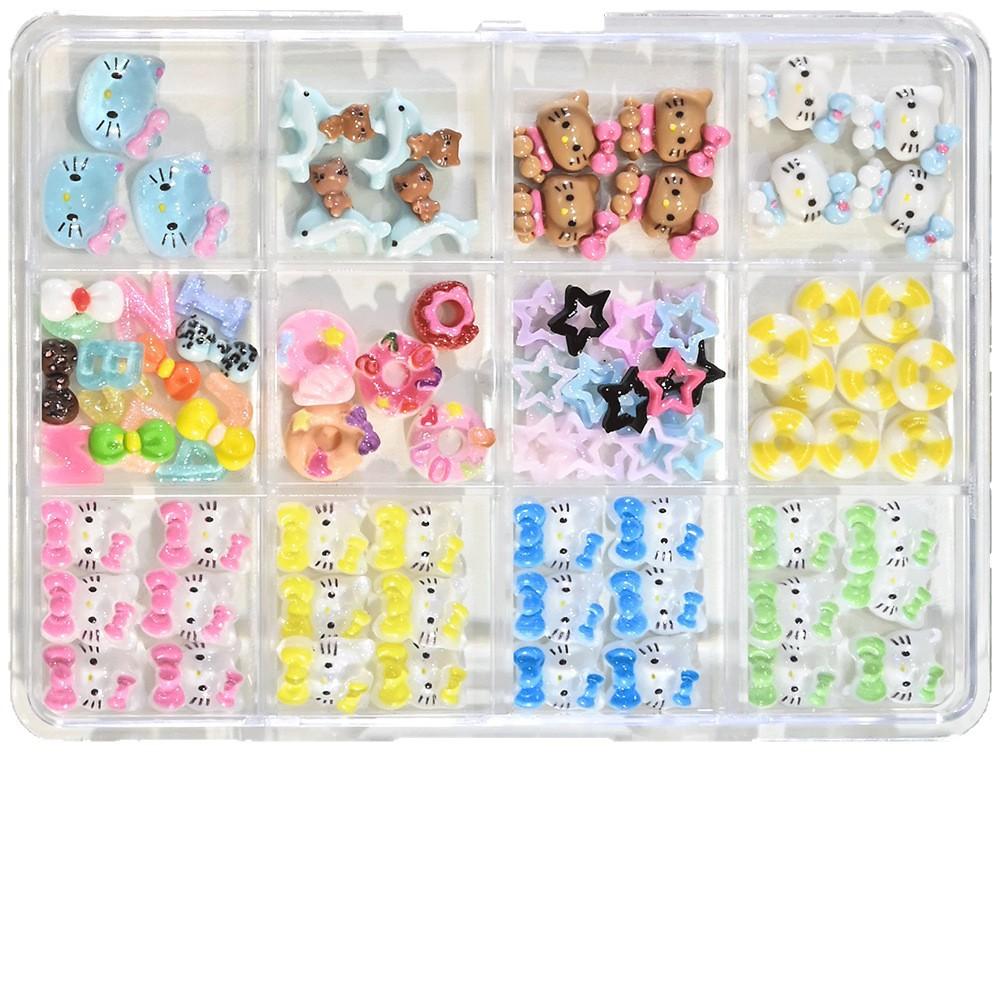 12 Grid Box Press On Nails Decoration Accessories, Sanrio Style Nail Art DIY Materials, Essential Nail Salon Supplies