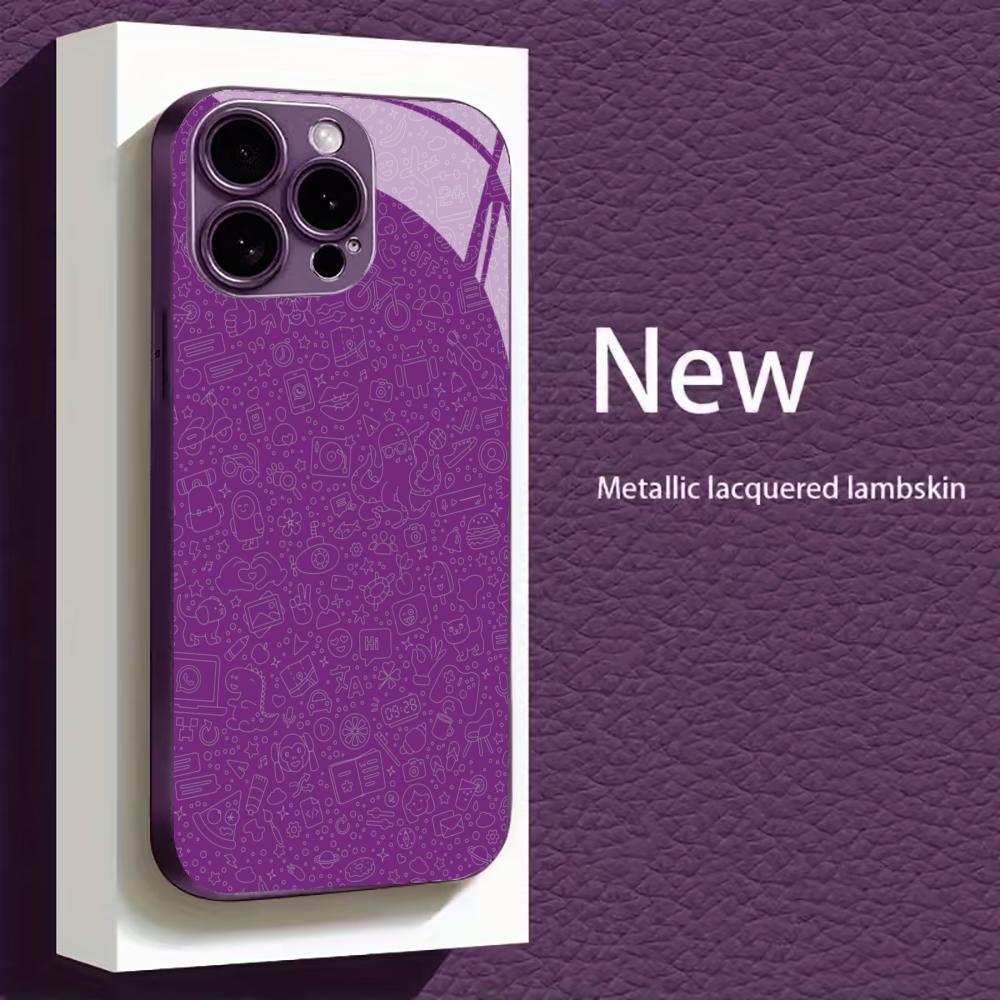 Purple White Line Art Doodle for coque iphone for iphone 17 case Fashion Case fundas Glass for iPhone 17 16 15 14 13 pm Pro Plus