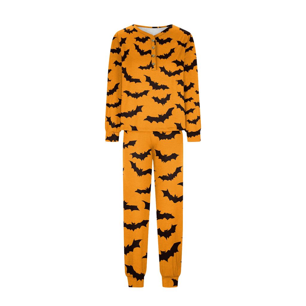 Family Matching Halloween Print Pajama Set with Button Neck for the Whole Family