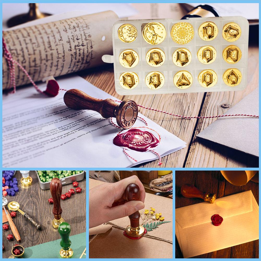 15pcs DIY Wax Grain Seal Head Multipurpose Art Seal Head Ornamental Embossed Seal Head Craft Supplies for Packaging Scrapbooking