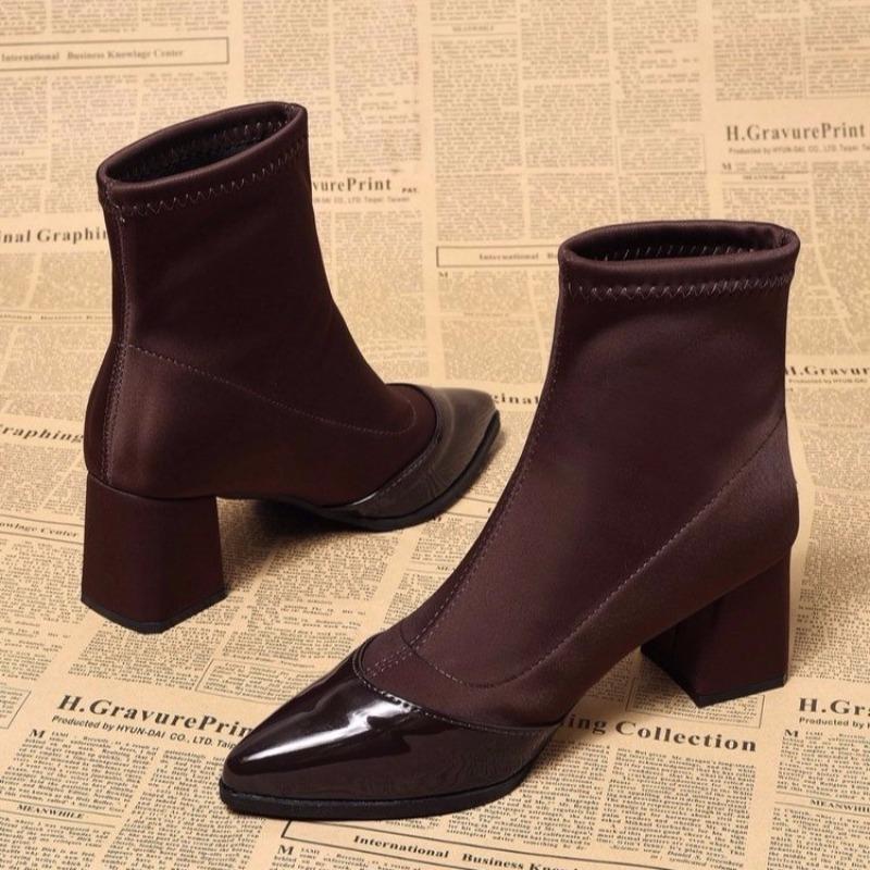 New Ankle Boots Women Chunky Mid Heels Suede Shoes Woman Pointed Toe Trend Winter New Goth Walking Snow Chelsea Botas De Mujer