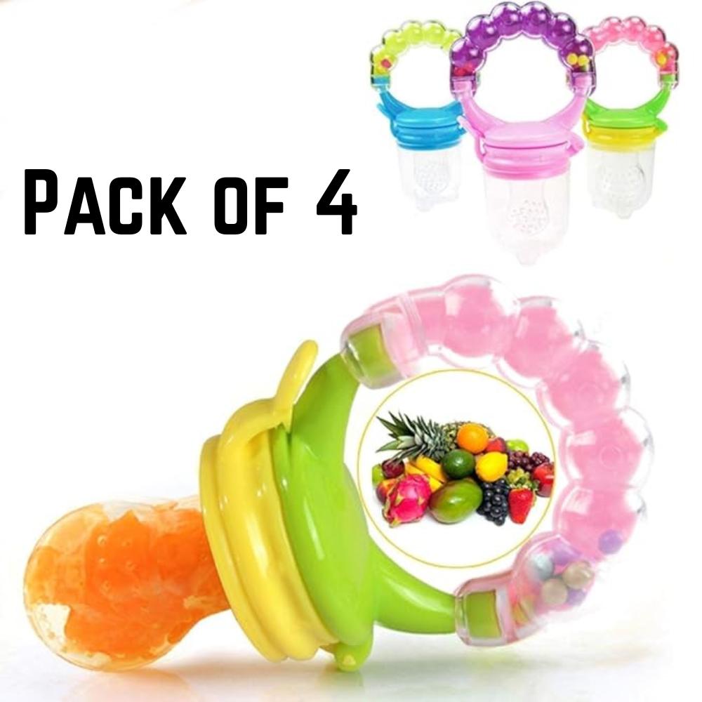 

Pack of 4 Baby Rattle Fruit Feeder Set | Silicone Fresh Food Feeder with Rattle Handle for Babies | Infant Feeding Kit