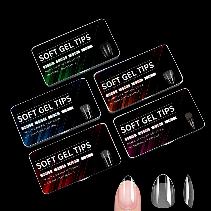 550PCS False Nail Tips Soft Gel Fingertip Semi-matte Capsules Almond French Coffin Full Cover Artificial Fake Nails Extension
