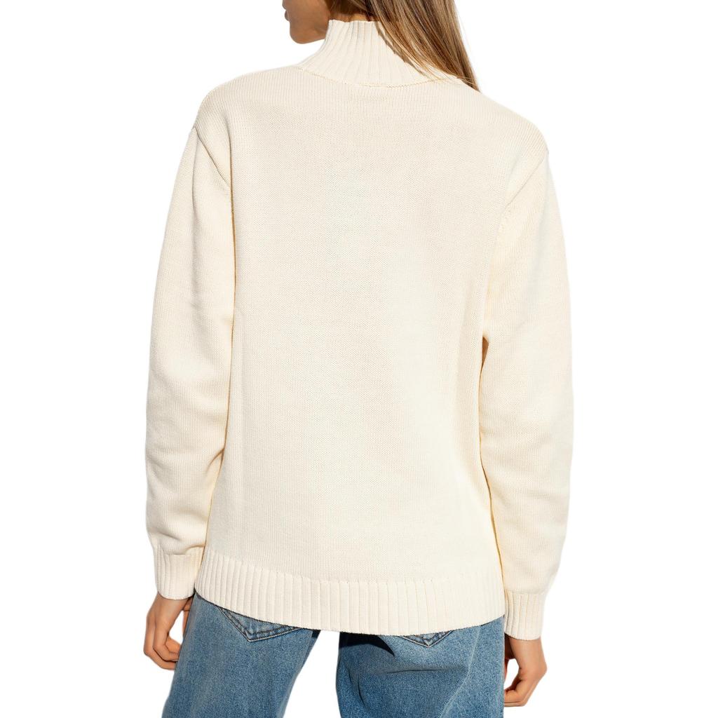 Adidas Solid Color High Neck Pullover Sweater Women sweater Off-White II8046