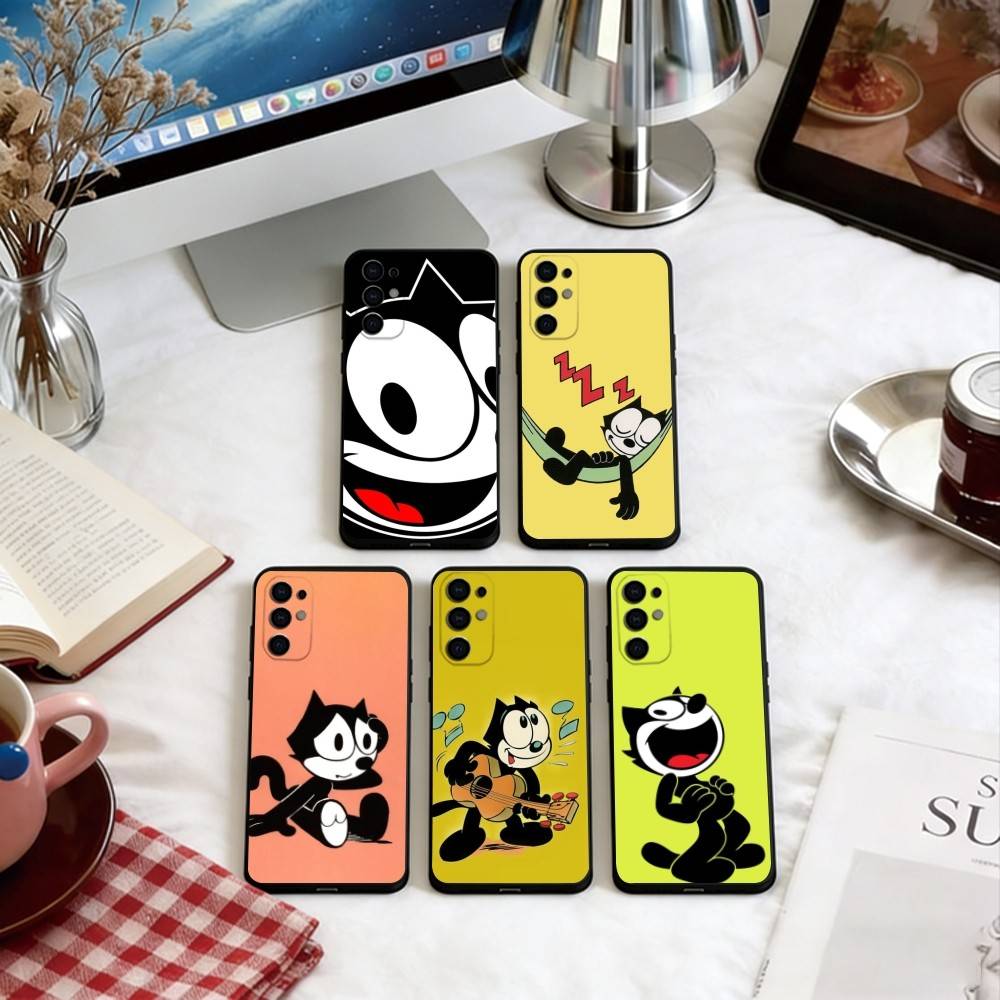 Vintage Felix the Cat Phone Case For Samsung S25,S24,S21,S22,S23,S30,Ultra,S20,Plus,Fe,Soft Black Cover