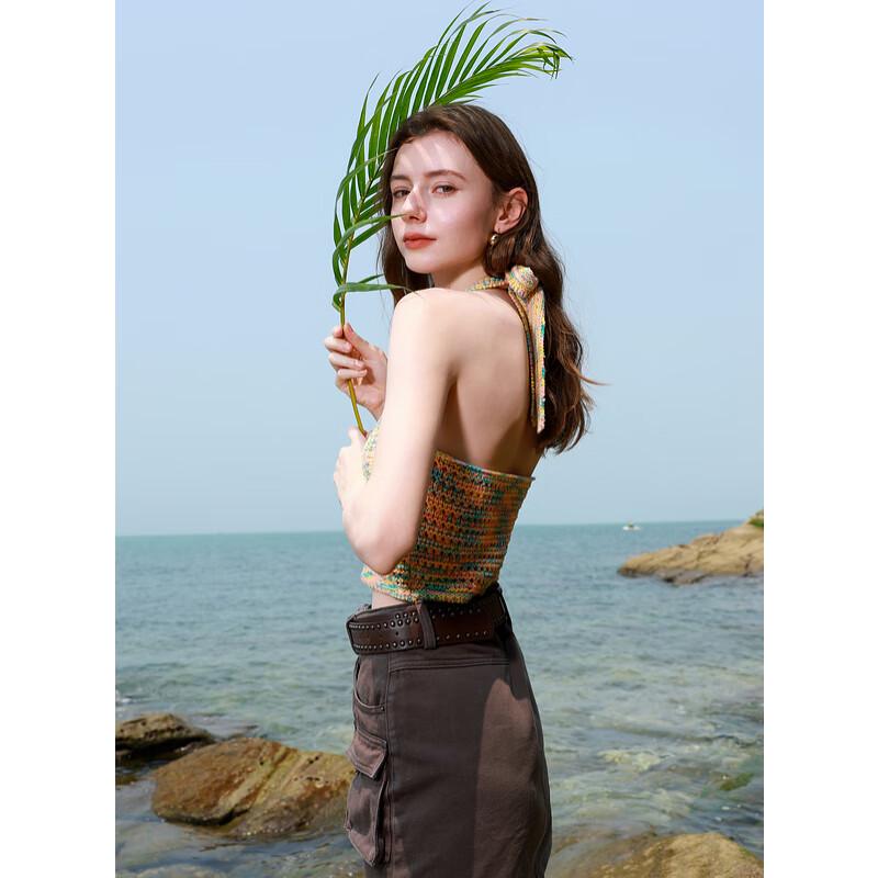 

Летний вязаный кроп-топ на бретелях с V-образным вырезом, 2025 XL