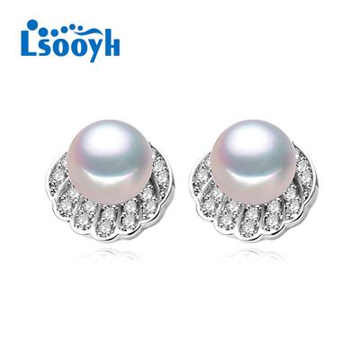 LSOOYH Natural Freshwater Pearl Earrings Women Cubic Zirconia Small Shell Design Earrings Pearl Jewelry