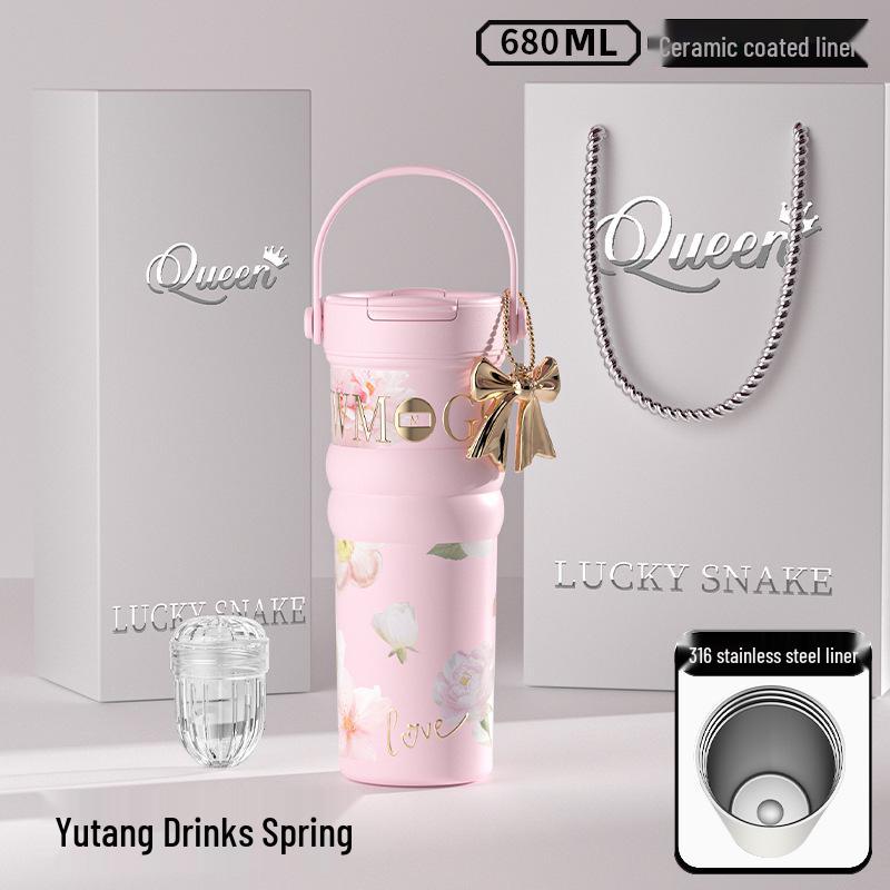 Large Floral Insulated Stainless Steel Travel Cup for Women - Perfect for Cars and Coffee