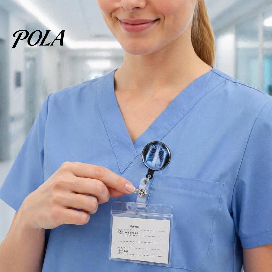 Nurse ID Holder Radiology Badge Reel, Retractable Skeleton with Clip, Chest Anatomy Reel Skull Bones Patterns Name Card for Doctor Cards