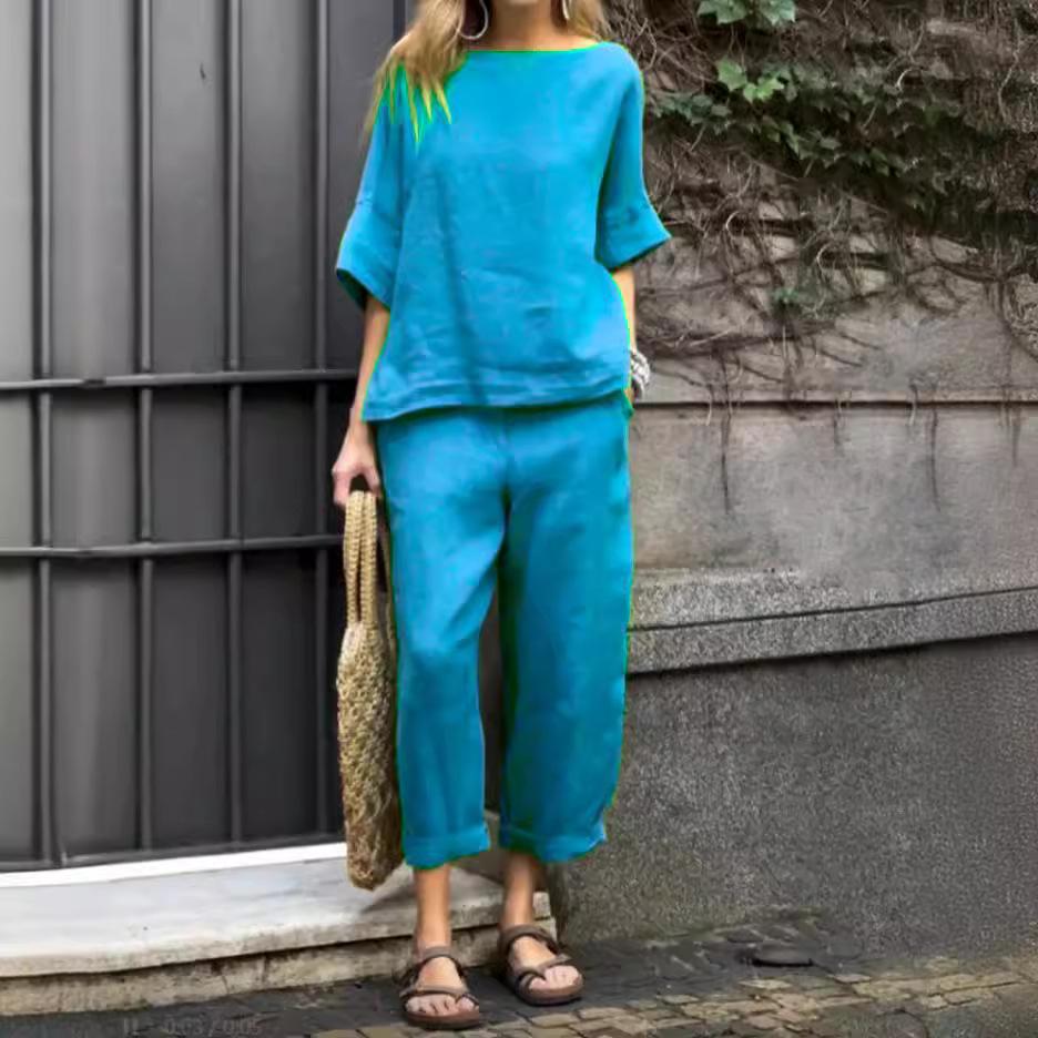 2025 Casual Round Neck Short Sleeved Pants Set