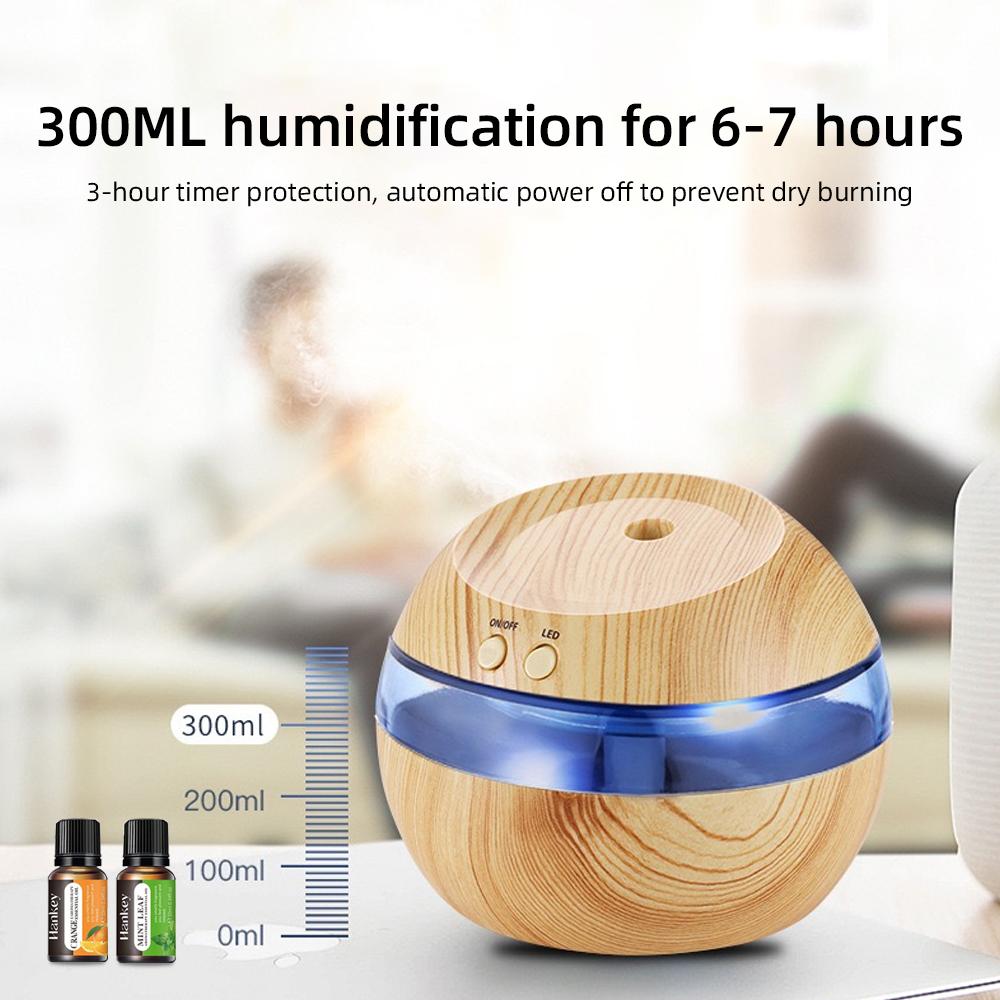 Wood Grain Aromatherapy Diffuser Humidifier 300ml USB Touch Control Night Light