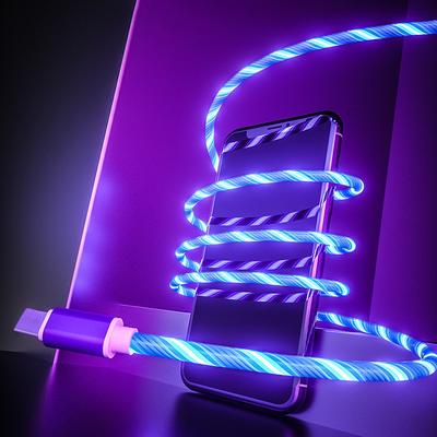 Gloeiende kabel Mobiele telefoon oplaadkabels LED-licht Micro USB Type C-oplader voor iPhone X Samsung Galaxy S8 S9 oplaadkabel