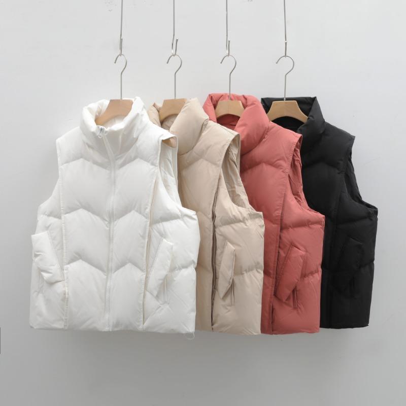 Autumn and Winter Women's 90 Duck Down Waistcoat Solid Colour Simple Wave Pattern Down Jacket Loose Short Waistcoat