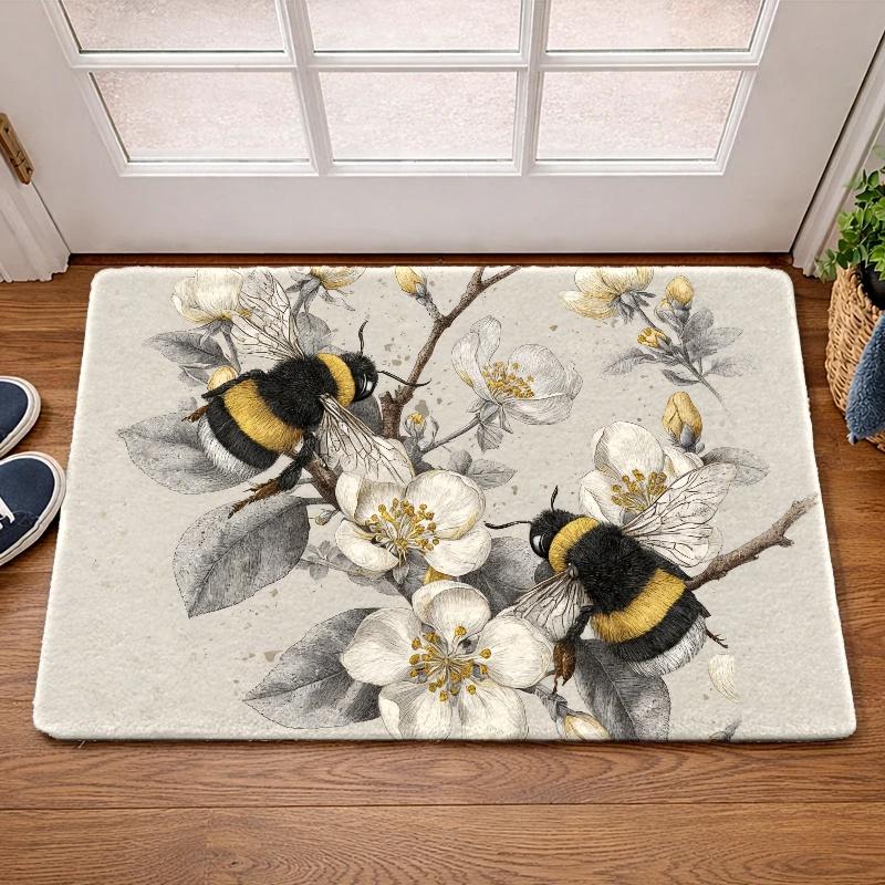 

1 шт. Винтажный ковер с изображением пчелы и цветка, подходит для гостиной, нескользящая резиновая основа, машинная стирка, коврик для пола с пчелой и, подходит для спальни 40cm x 60cm