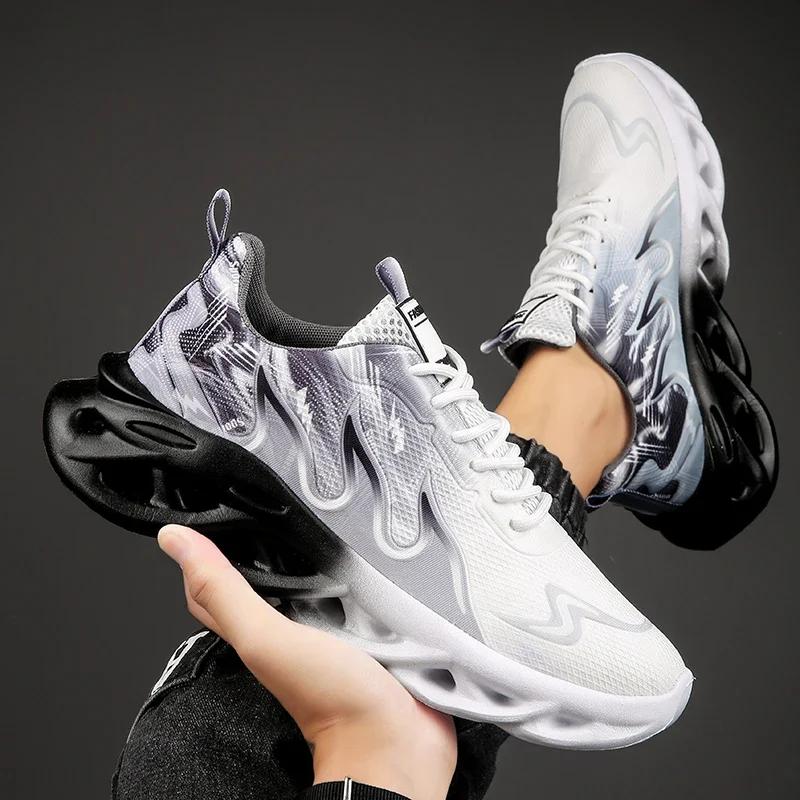 Men's Casual Sports Shoes Breathable Lightweight Flame Print Sports Shoes Summer Outdoor Tennis Running Hiking Shoes for Men