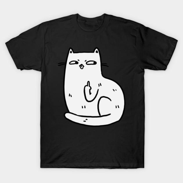 Middle Finger Cat Graphic Cotton Short Sleeve Casual T‑Shirt