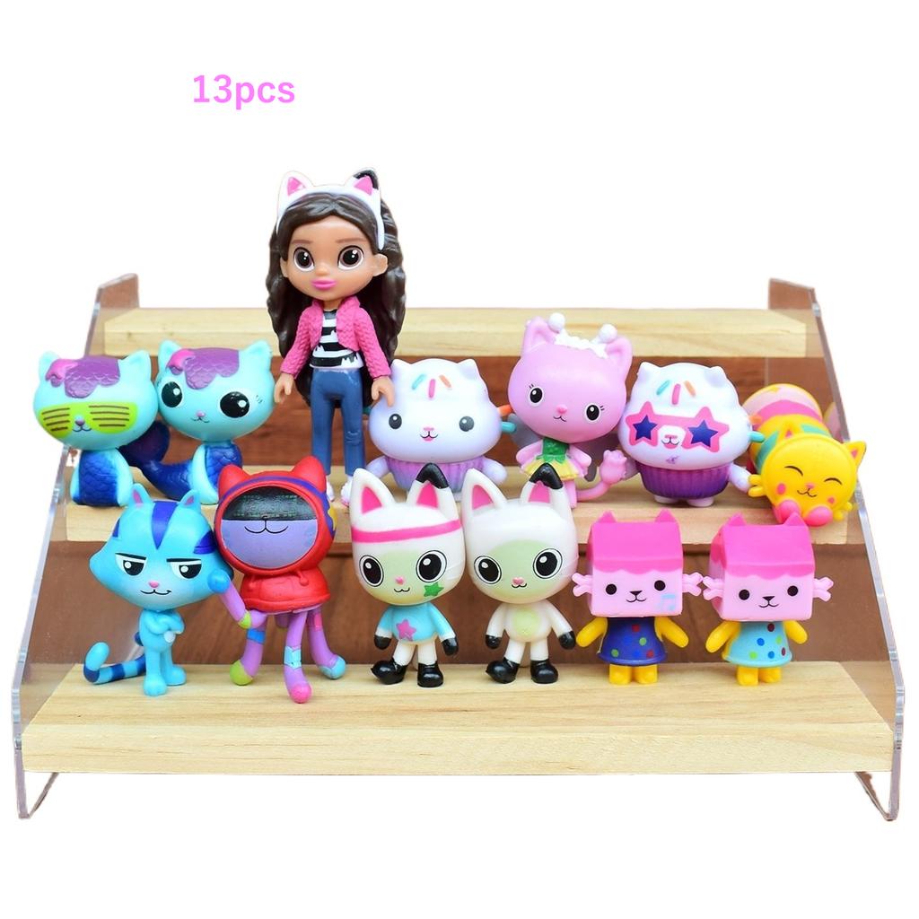 10/13pcs/Kit Animation Design Gabby Dollhouse Animation Figure Plaything POLYVINYL CHLORIDE Miniature Smiling Car Cat Hug Gaby Statues Figures For