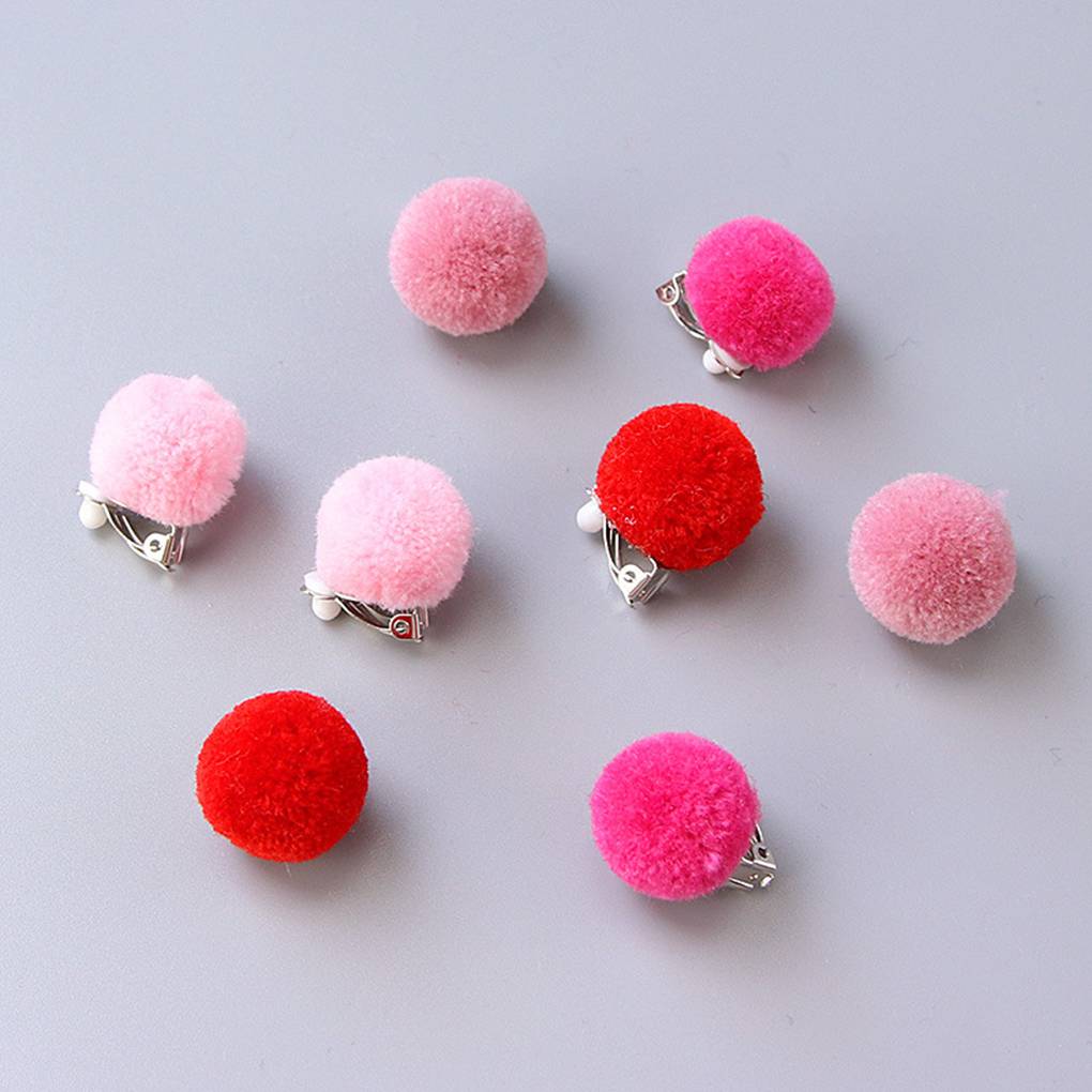 1 Pair Kids Pom Pom Ear Clip Plush Ball Kid Girls Children Clip No Piercing Earrings Jewelry
