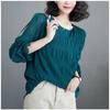 Camicia in Chiffon con Maniche Svasate Plissettate Blusa Donna Girocollo Tinta Unita Ampia Versatile Camicia a Maniche Lunghe Top