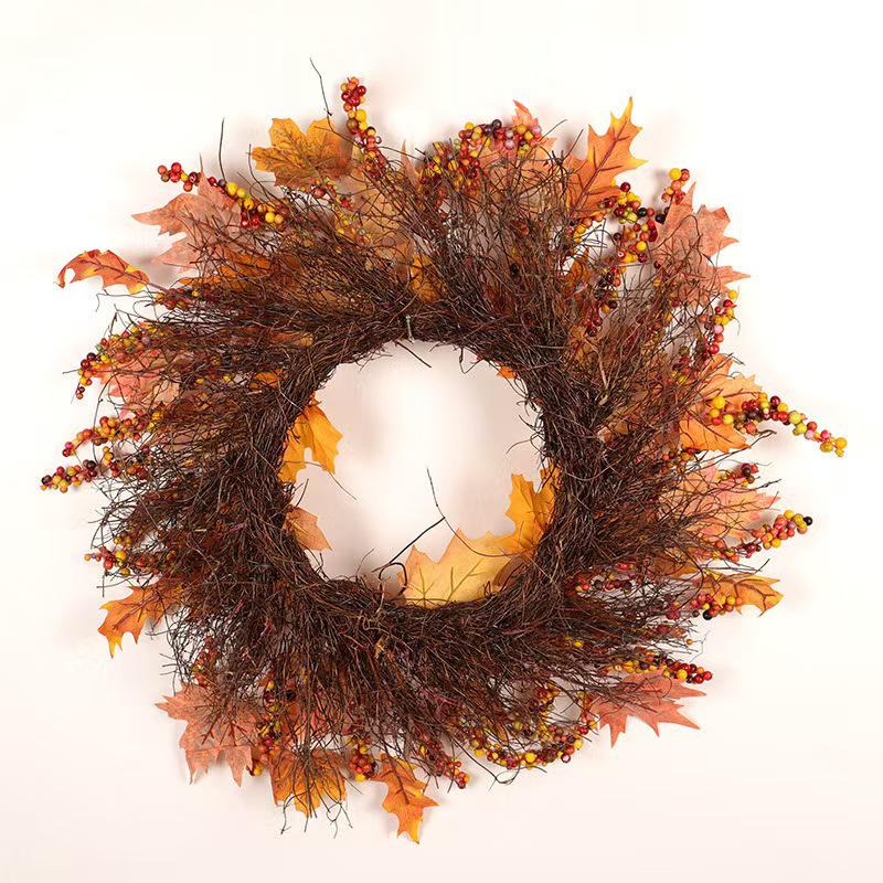 Autumn Harvest Maple Leaf Wreath: Festive Decoration for Thanksgiving & Christmas
