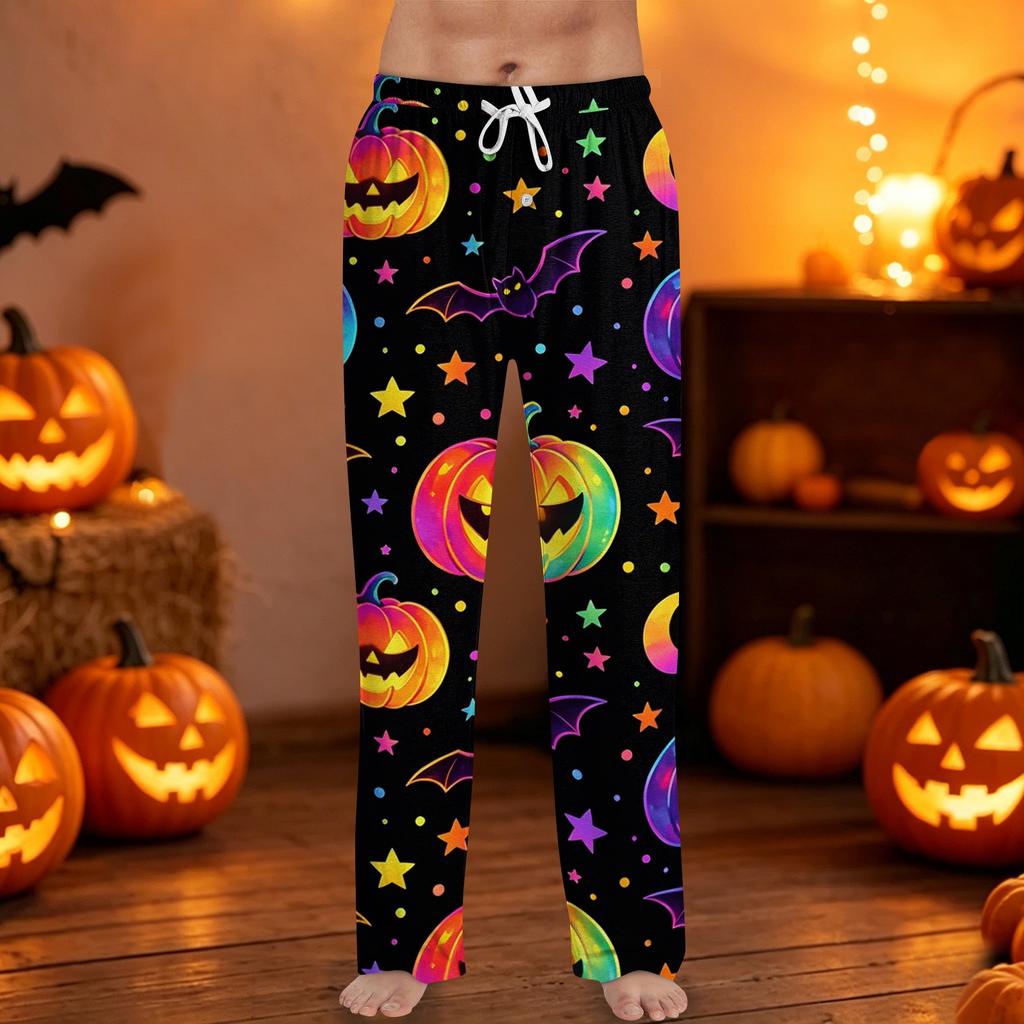Men's Halloween Print Drawstring Lounge Pants Casual Sleepwear Comfortable Fit Soft Fabric Relaxed Style for Indoor and Outdoor Use