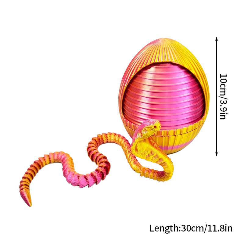 3D-gedrucktes Kobra-Schlangen-Ei-Set Flexibles Schlangenmodell Rotierendes Öffnen Schließen Ei-Figur Schreibtischornament Kinderspielzeug Neuartige Geschenke