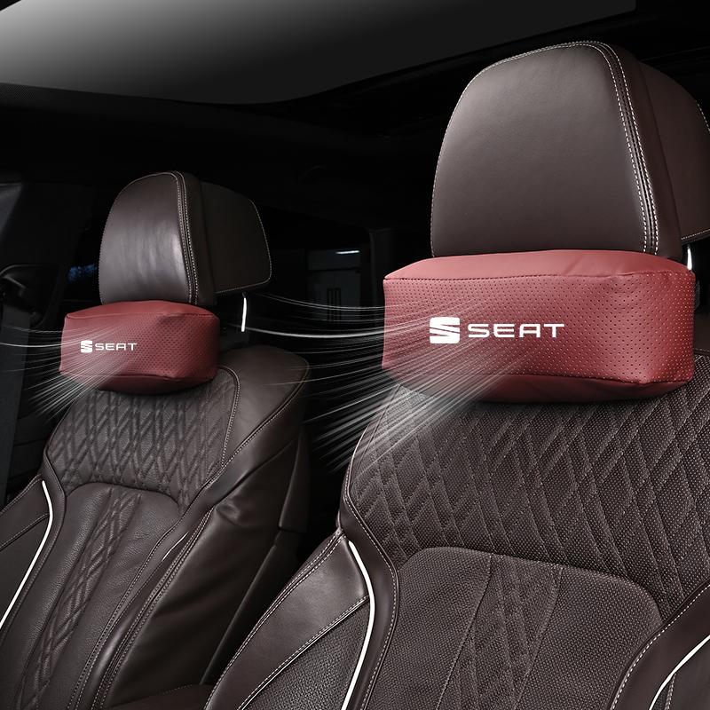 kncr9 Car Seat Headrest Auto Logo Neck Pillow For Seat Leon 5F Mk3 Ibiza 6J Tarraco Arona Ateca Alhambra Exeo Mii Interior Accessories