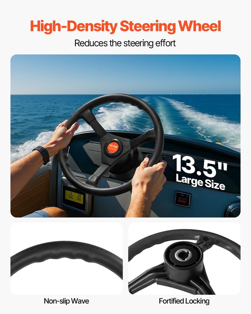 VEVOR Outboard Steering System 15\' Outboard Steering System 15 Feet Boat Steering Cable with 13\" Wheel Durable Marine Steering System