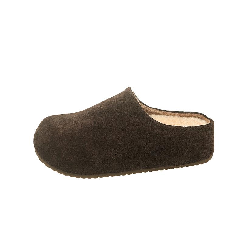 Birkenstock slippers women's outerwear 2025 autumn lazy one-pedal cotton slippers thick-soled casual bag head velvet half slippers