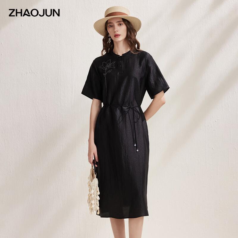 Zhaojun 2026 Spring/Summer Mulberry Silk Embroidered Stand-Up Collar Short Sleeve Dress 2XL