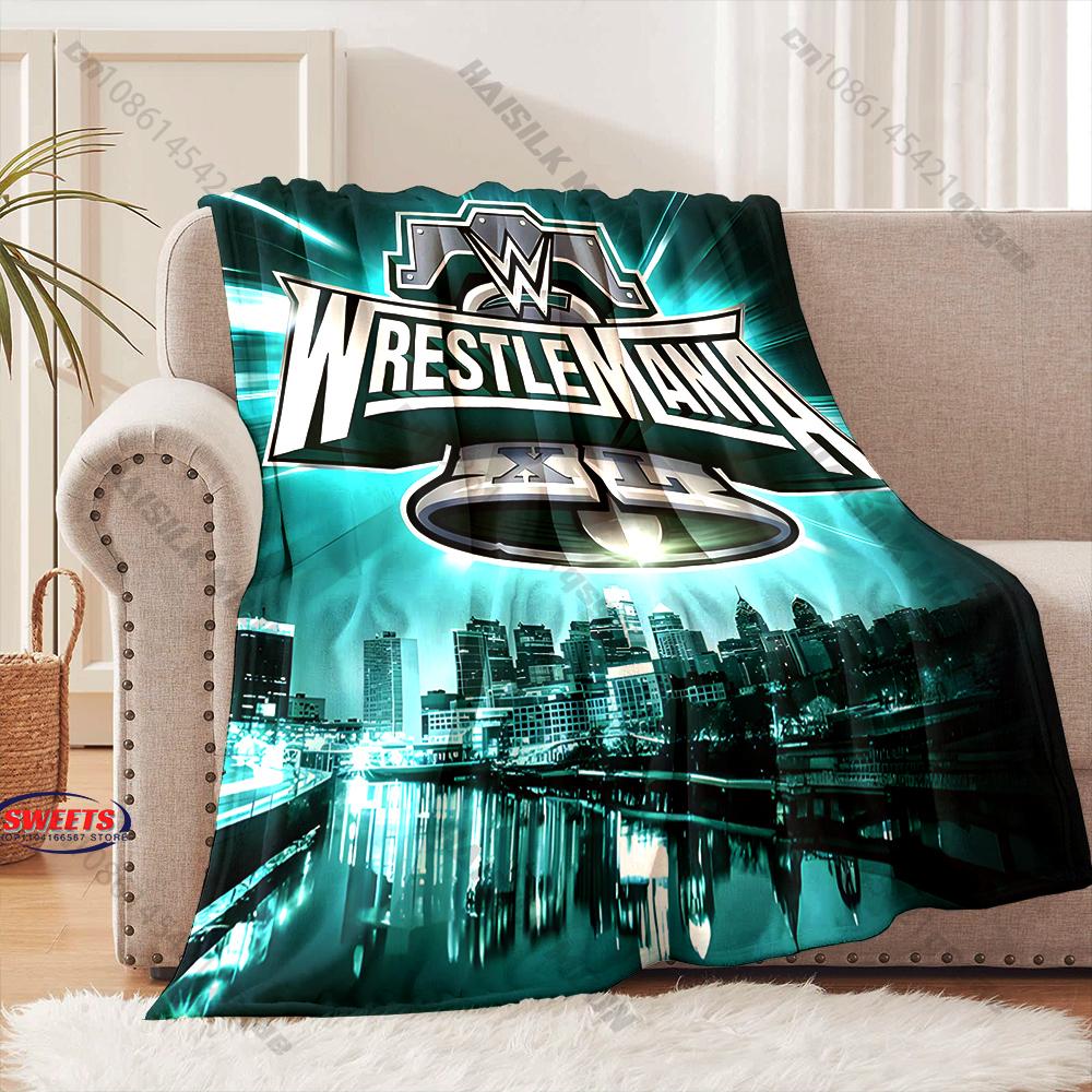 Multi-Size W-WWE Pattern Print Flannel Blanket for Son Husband Dad, Super Soft Fluffy Bedroom Sofa Office Blanket Great Gifts