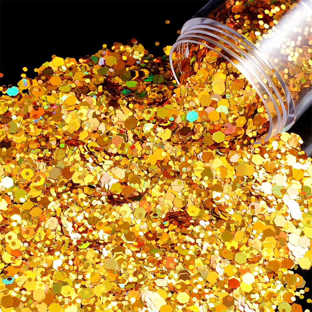 24g/Box Holographic Nail Art Glitter Hexagon Sequins Decorations Flakes Colorful Chunky Color Laser Sequins For DIY Epoxy Resin