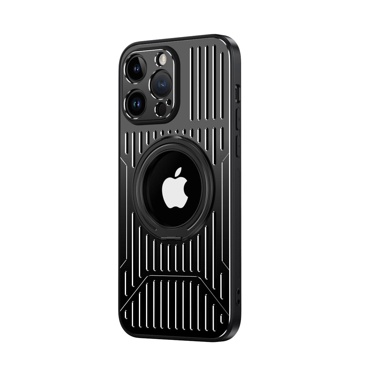 

Чехол для телефона с поворотной подставкой для iPhone 12 13 14 15 Pro Max 14Plus с мягкой окантовкой, магнитный алюминиевый кронштейн на задней панели, охлаждающий чехол для телефона For iPhone 14 чёрный