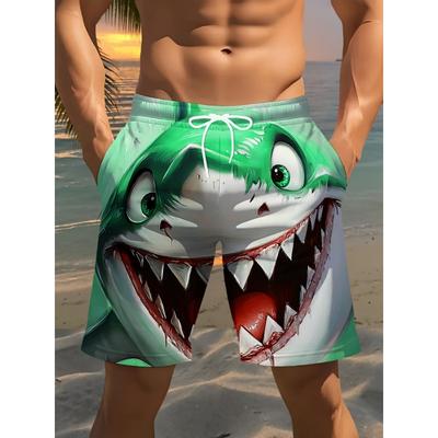 New Men's Fashion Printed Beach Shorts Domineering Big Shark Pattern Print