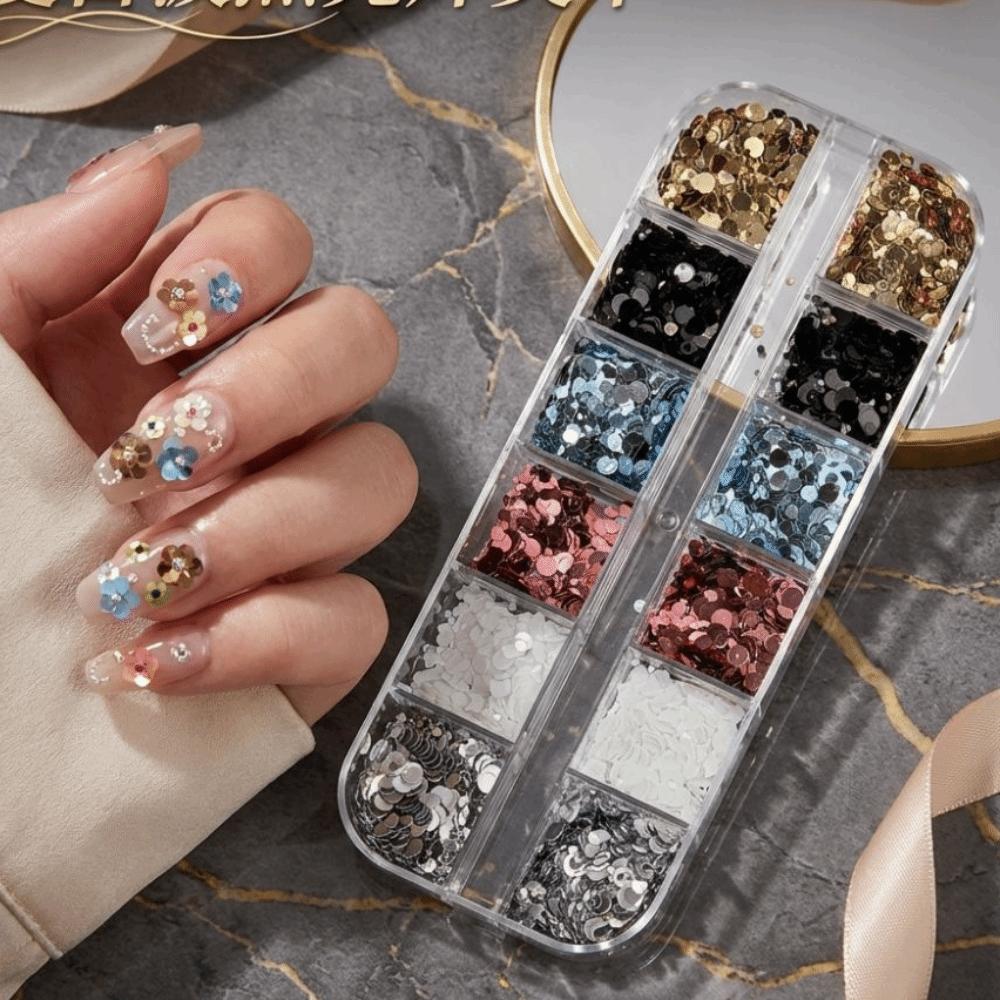 12-Grid Polka Dot Glitter Nail Art Decorations Colorful DIY Sequins Nail Decorations Minimalist Nail Art Decorations Nail Salon