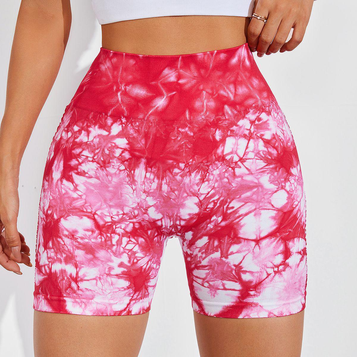 

Красные шорты тай-дай из сетки с вырезами, с высокой талией и эластичным поясом, спортивные для женщин - Подтягивающие бедра для йоги и бега Large красный