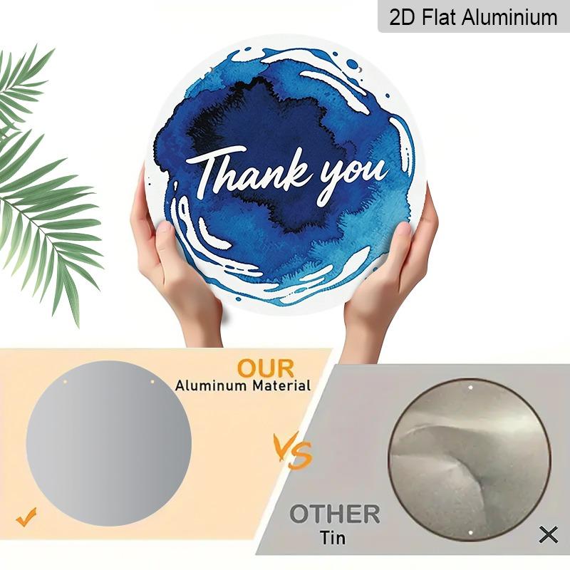 2D Flat Retro Aluminum Wall Stickers In Various Sizes, Featuring A Blue Watercolor "Thank You" Sign. This Abstract Art Style Is Perfect for Home