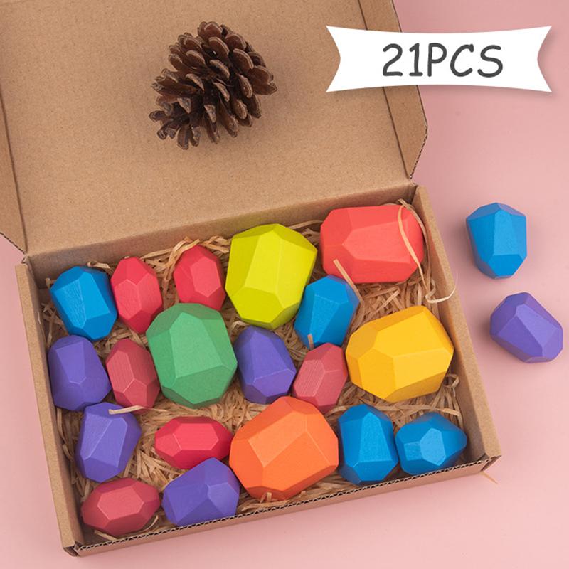 Children Wooden Gem Stone Balanc Building Blocks Educational Toys Creative Nordic Style Stacking Game Rainbow Wooden Toys Gift