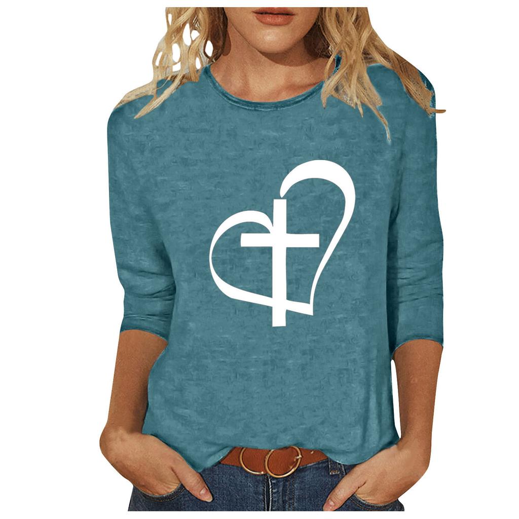 Round Neck 3D Cross Printed Top Fashionable Casual Long Sleeved Women's T-shirts