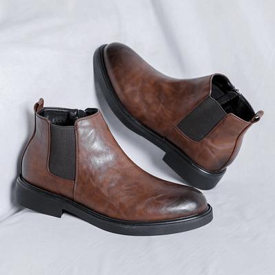 British Retro Style Solid-Color Men's Work Boots Classic Pointed Formal Business Shoe Comfortable Zipper Anti-Slip Walking Shoes