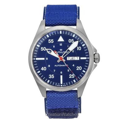Khaki Edición Piloto de Aviación Glaciares Hielo Correa de Tela Esfera Azul Automático H64655941 Reloj para Hombre 100M
