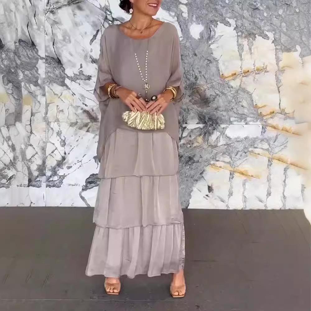 Chiffon Batwing Sleeve Long Dress