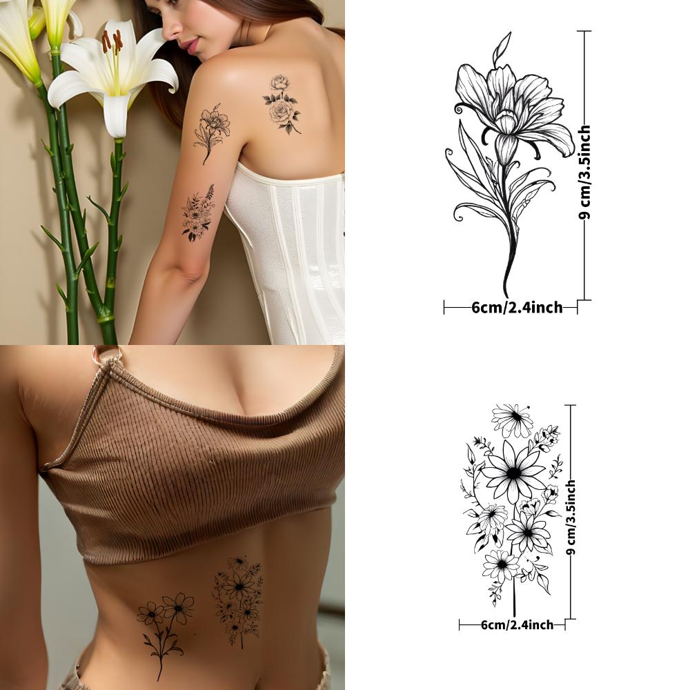 9pcs Temporary Tattoo Floral Tattoos Temporary Tattoo Stickers Butterfly Tattoos Waterproof Long-lasting Body Stickers For